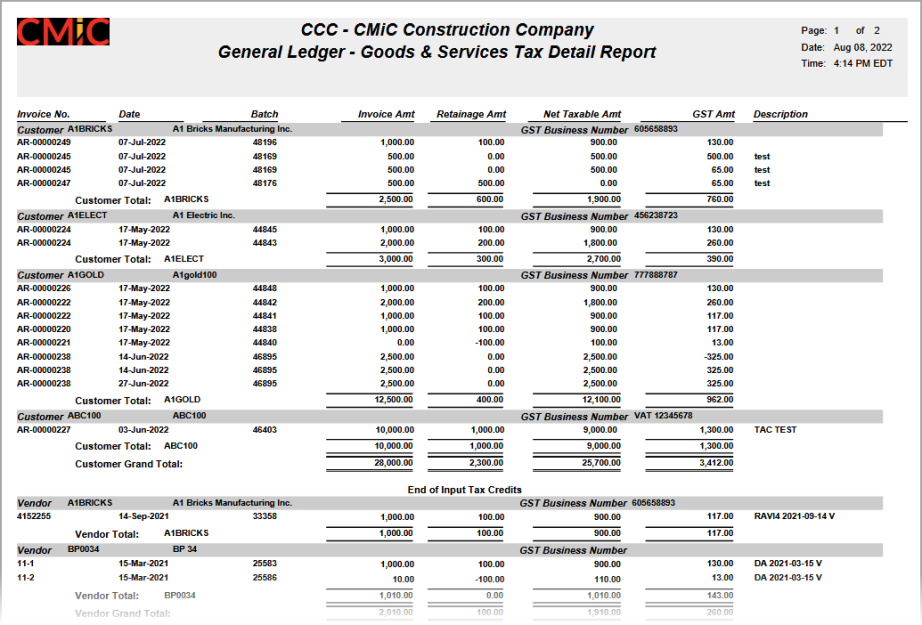 General Ledger - GST Report