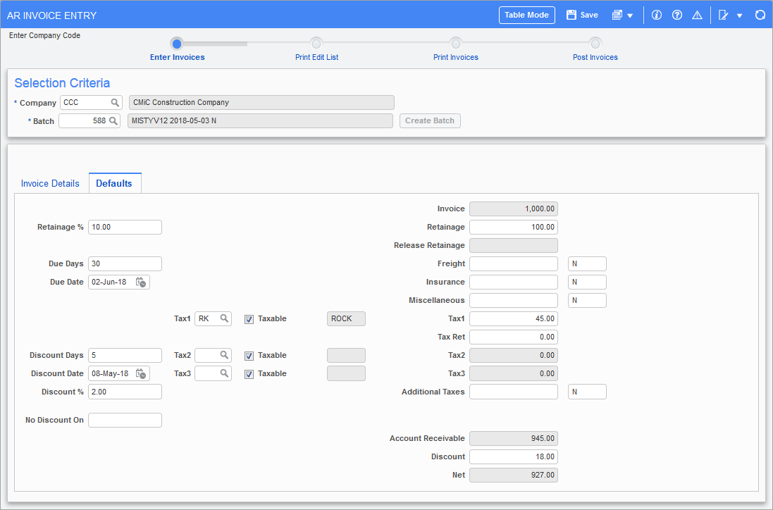 Accounts Receivable - Entering Invoices