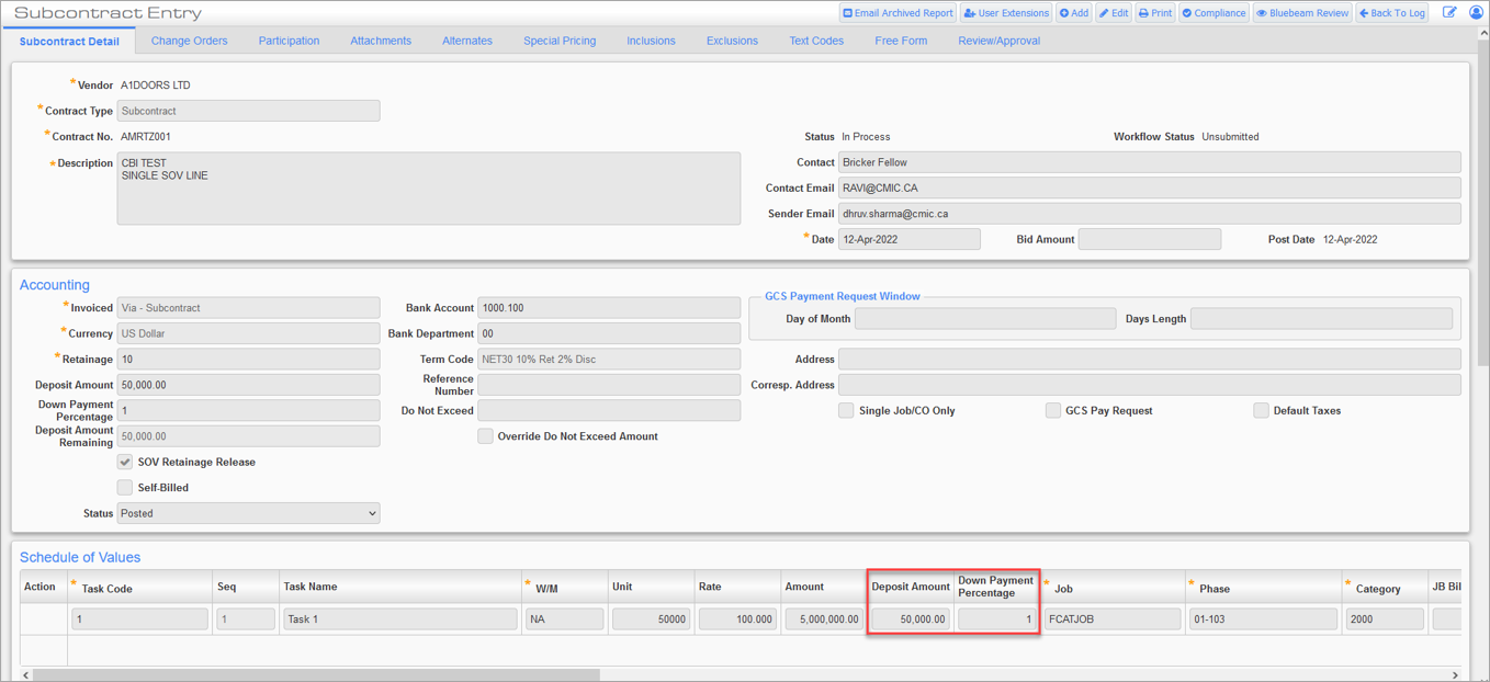 CMiC Field - Down Payment and Amortization