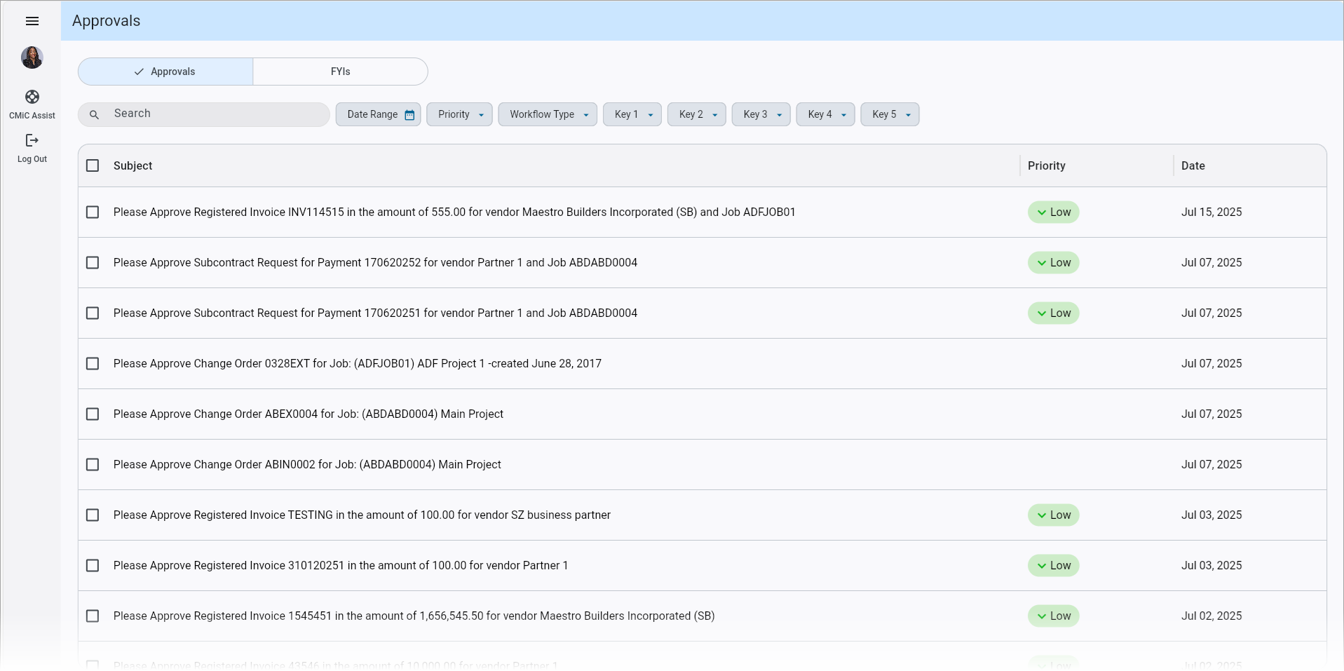 Construct APR - Notification Main Screen