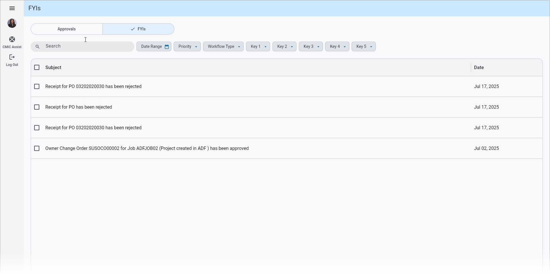 Construct APR - Notification Main Screen