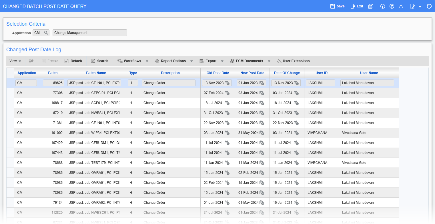 Change Management - Change Batch Post Date Query
