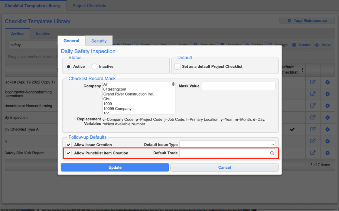 Construct PM - Linking Punch List Items to Checklists