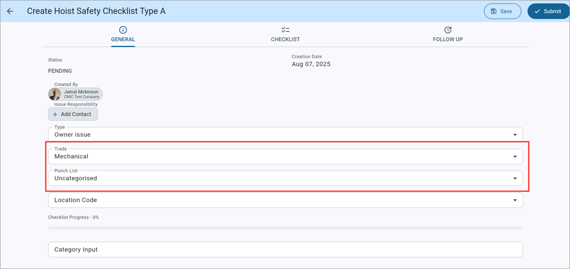 Construct PM - Linking Punch List Items to Checklists