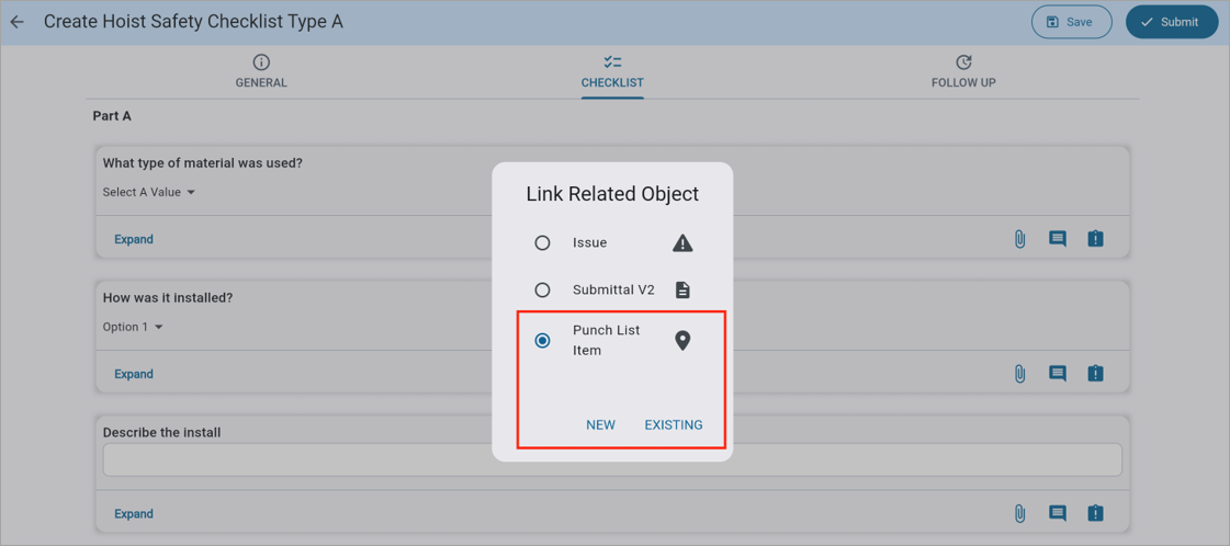 Construct PM - Linking Punch List Items to Checklists