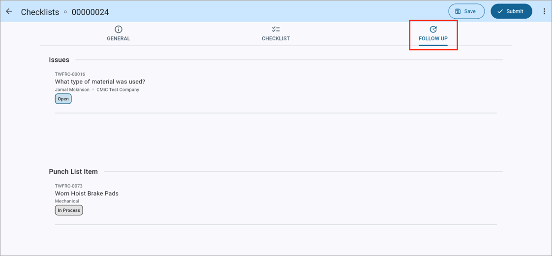 Construct PM - Linking Punch List Items to Checklists