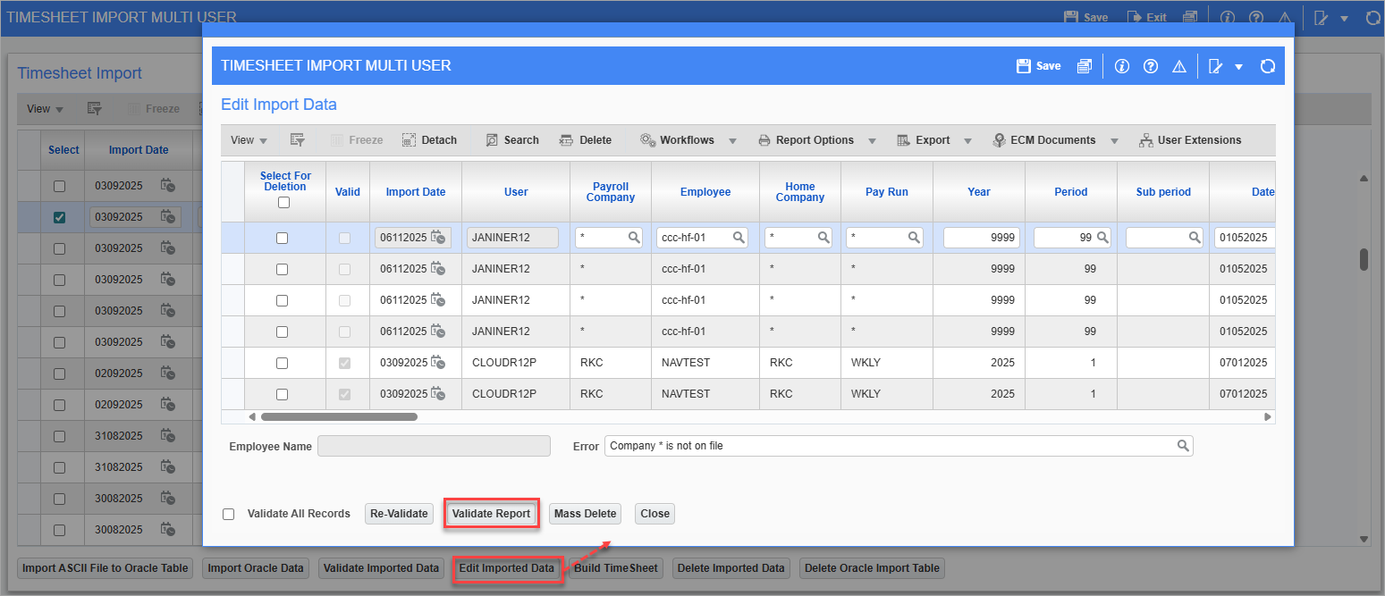 US Payroll - Importing Timesheet From Oracle (Multi User)