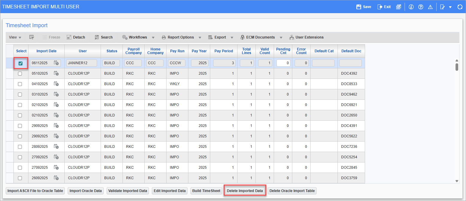 US Payroll - Importing Timesheet From Oracle (Multi User)