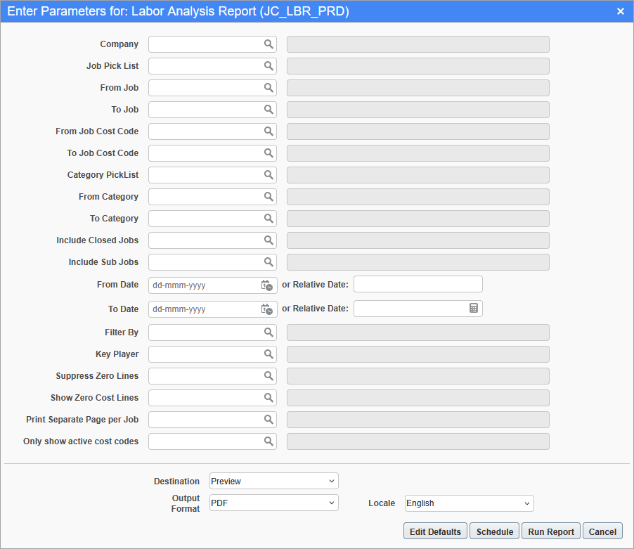 Job Costing - Labor Analysis Report
