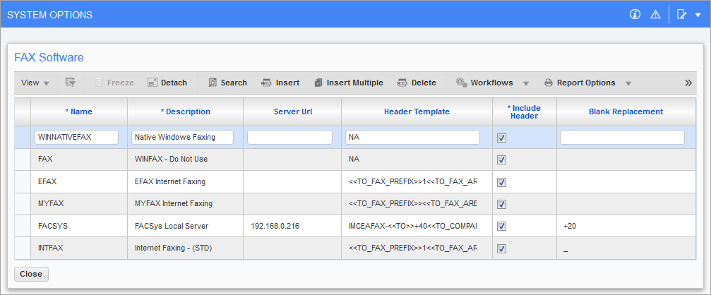 System Data - System Options - Reporting - Tab