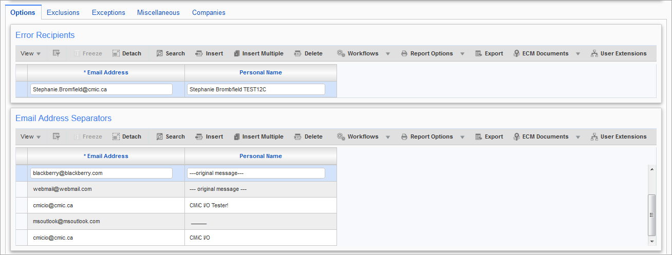 System Data - CMiC I/O Options