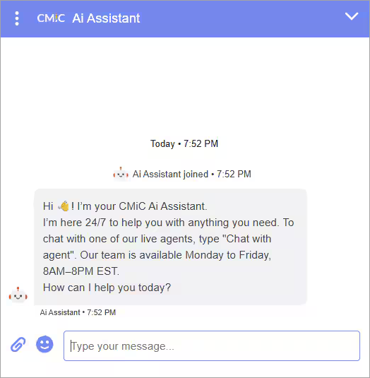 Support - CMiC AI Assistant & Live Chat