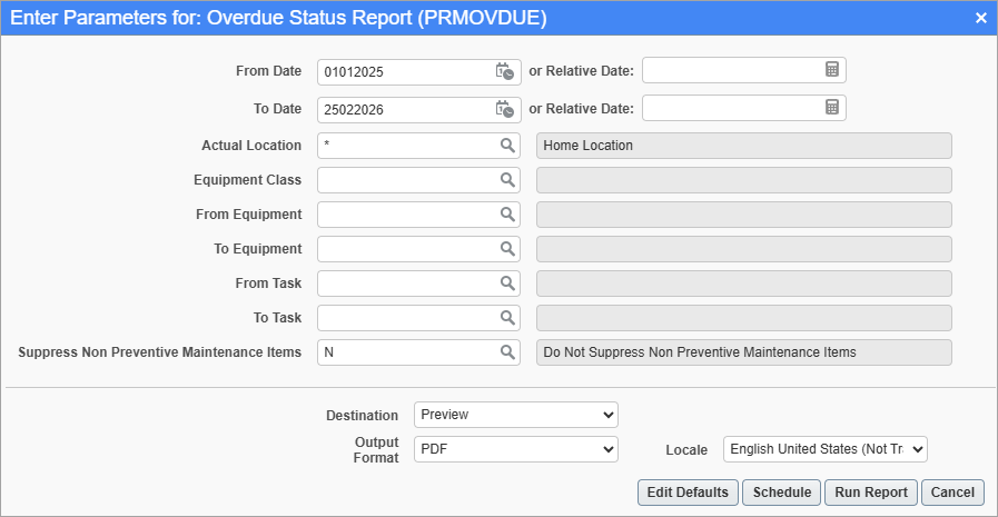 Preventive Maintenance - Overdue Status Report