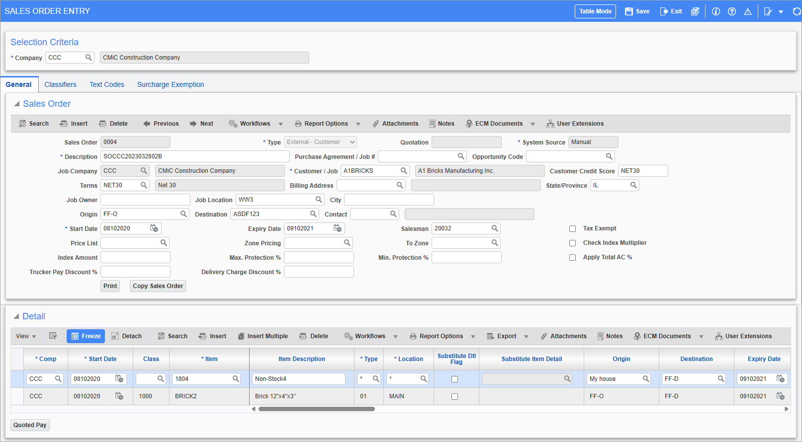 Material Sales - Sales Order Entry