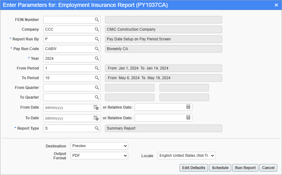 International Payroll - Employment Insurance Report