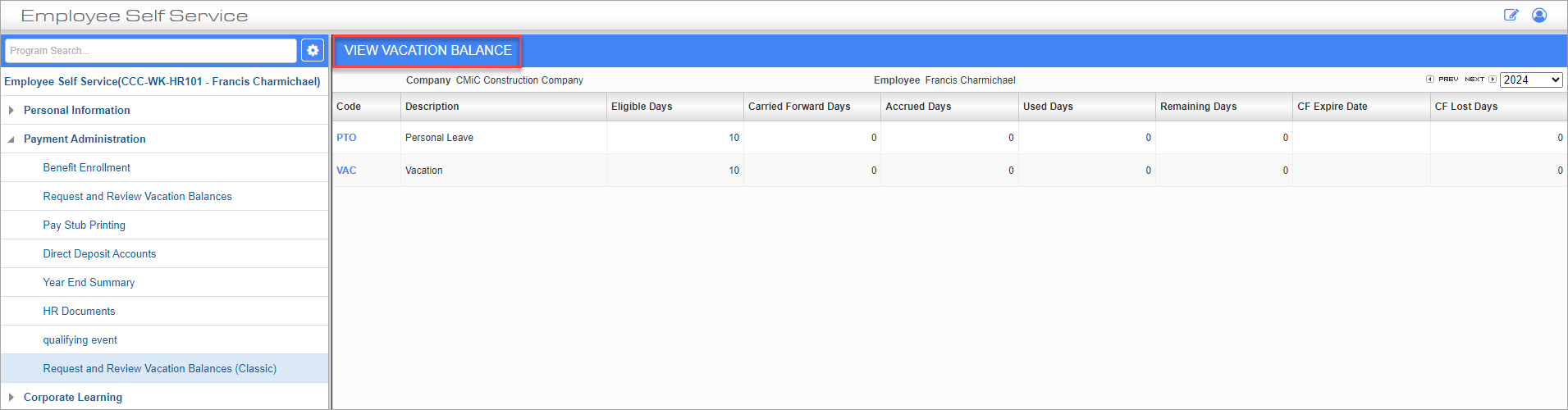 ESS Employee - Adding JSP Version of View Vacation Balance Screen
