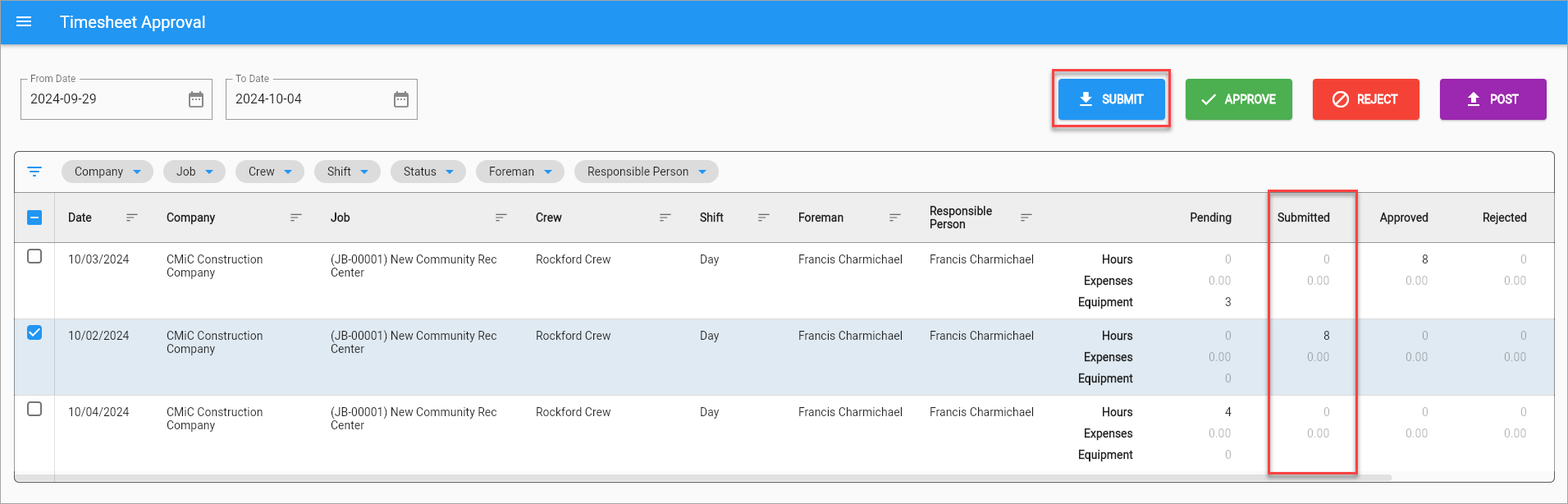 Construct CT Legacy - Timesheet Approval