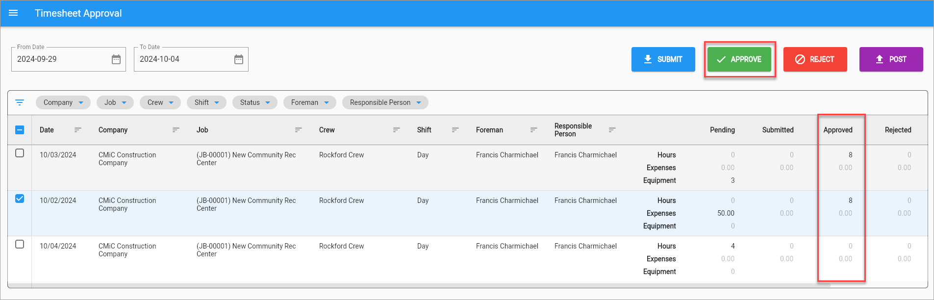 Construct CT Legacy - Timesheet Approval