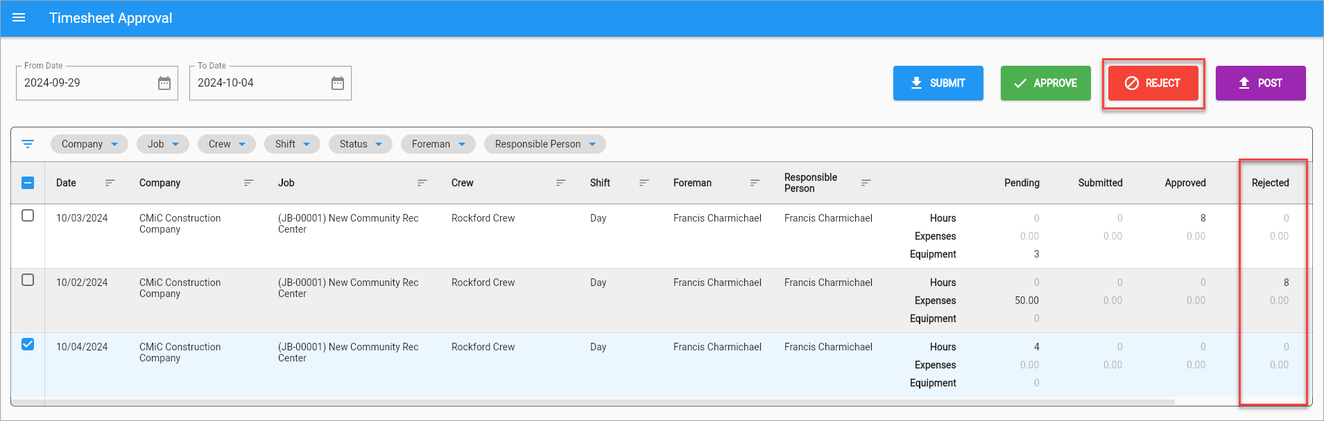 Construct CT Legacy - Timesheet Approval
