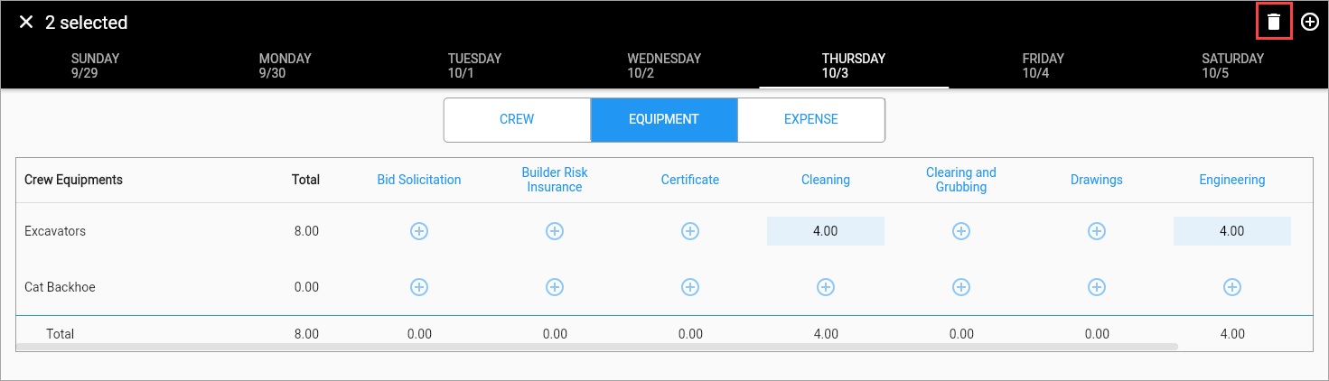 Construct CT Legacy - Equipment Time Entry