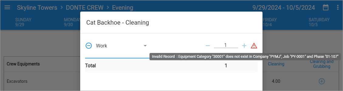 Construct CT Legacy - Equipment Time Entry