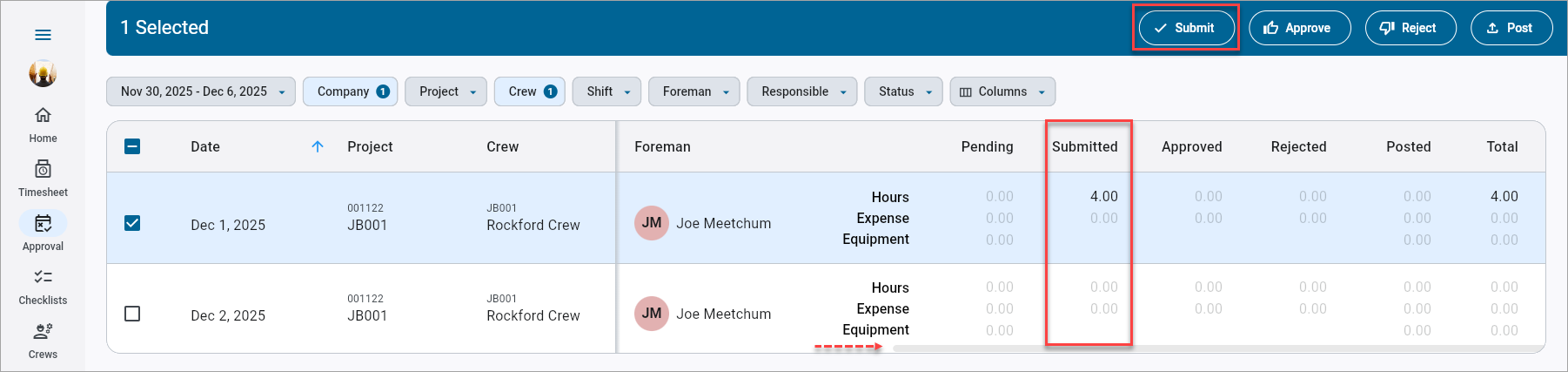Construct CT - Timesheet Approval