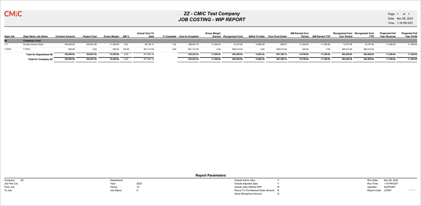 Job Costing - Print WIP Report