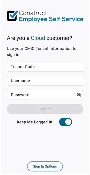 Construct ESS - Login Screen